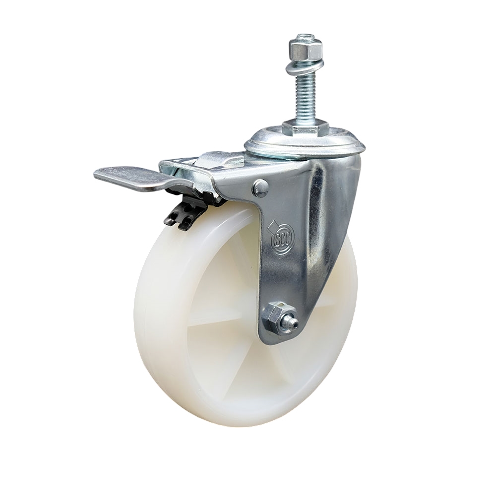 5" Swivel Caster with 3/8" Threaded Stem, White Nylon Wheel and Total Lock Brake - 300 lbs. Capacity - Service Caster Brand — photo 1