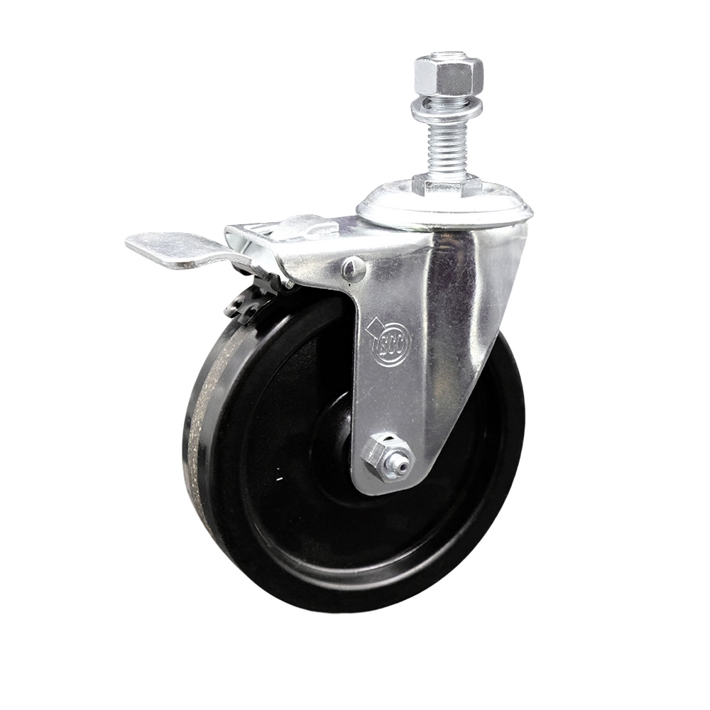 5" Swivel Caster with 1/2" Threaded Stem, Phenolic Wheel and Total Lock Brake - 300 lbs. Capacity - Service Caster Brand — photo 1