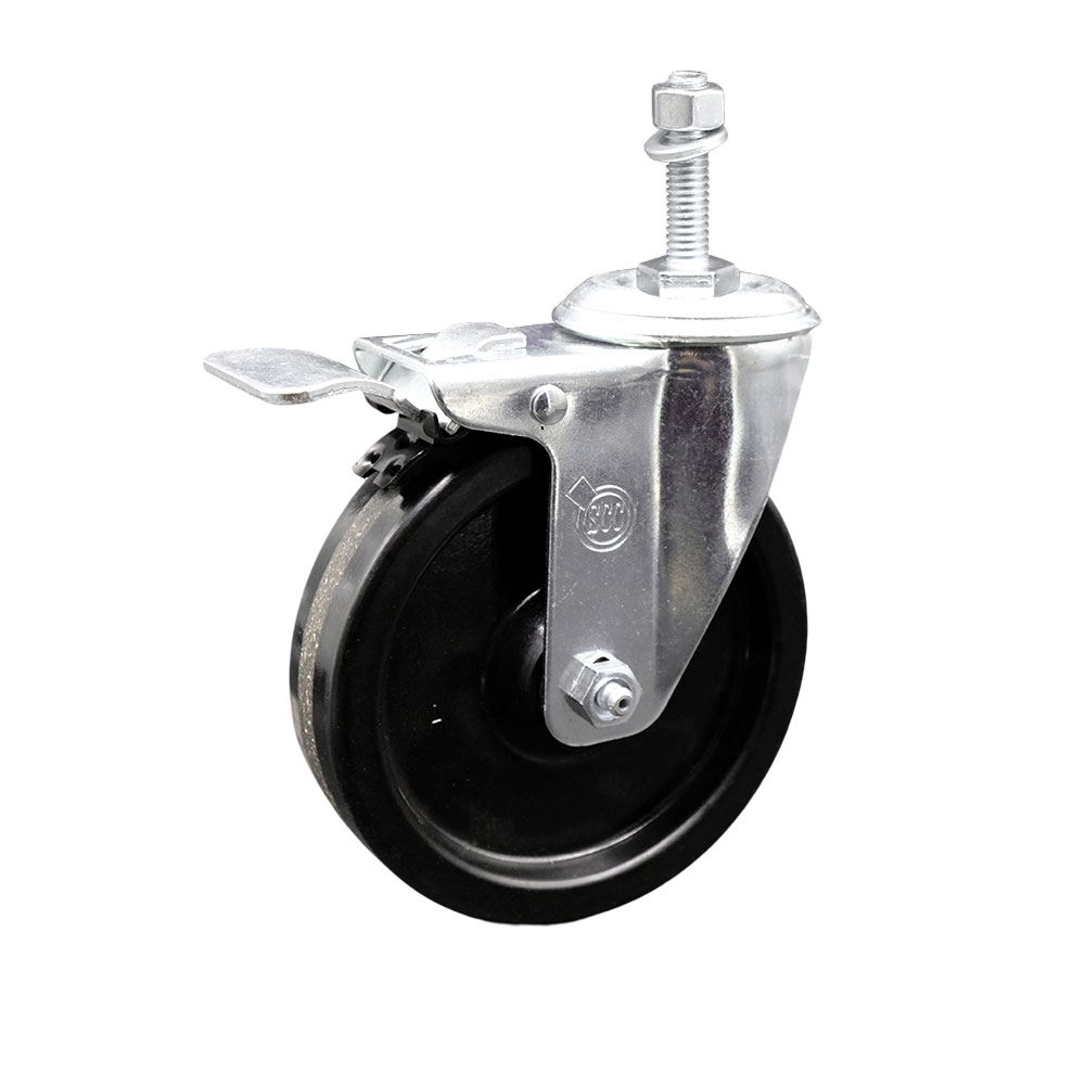 5" Swivel Caster with 3/8" Threaded Stem, Phenolic Wheel and Total Lock Brake - 300 lbs. Capacity - Service Caster Brand — photo 1