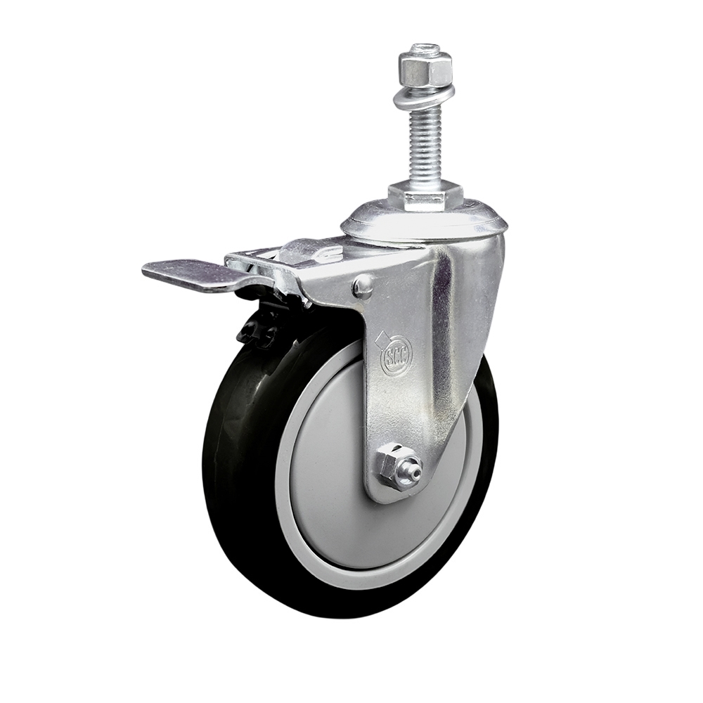 5" Swivel Caster with 10mm Threaded Stem, Black Polyurethane Wheel and Total Lock Brake - 350 lbs. Capacity - Service Caster Brand — photo 1