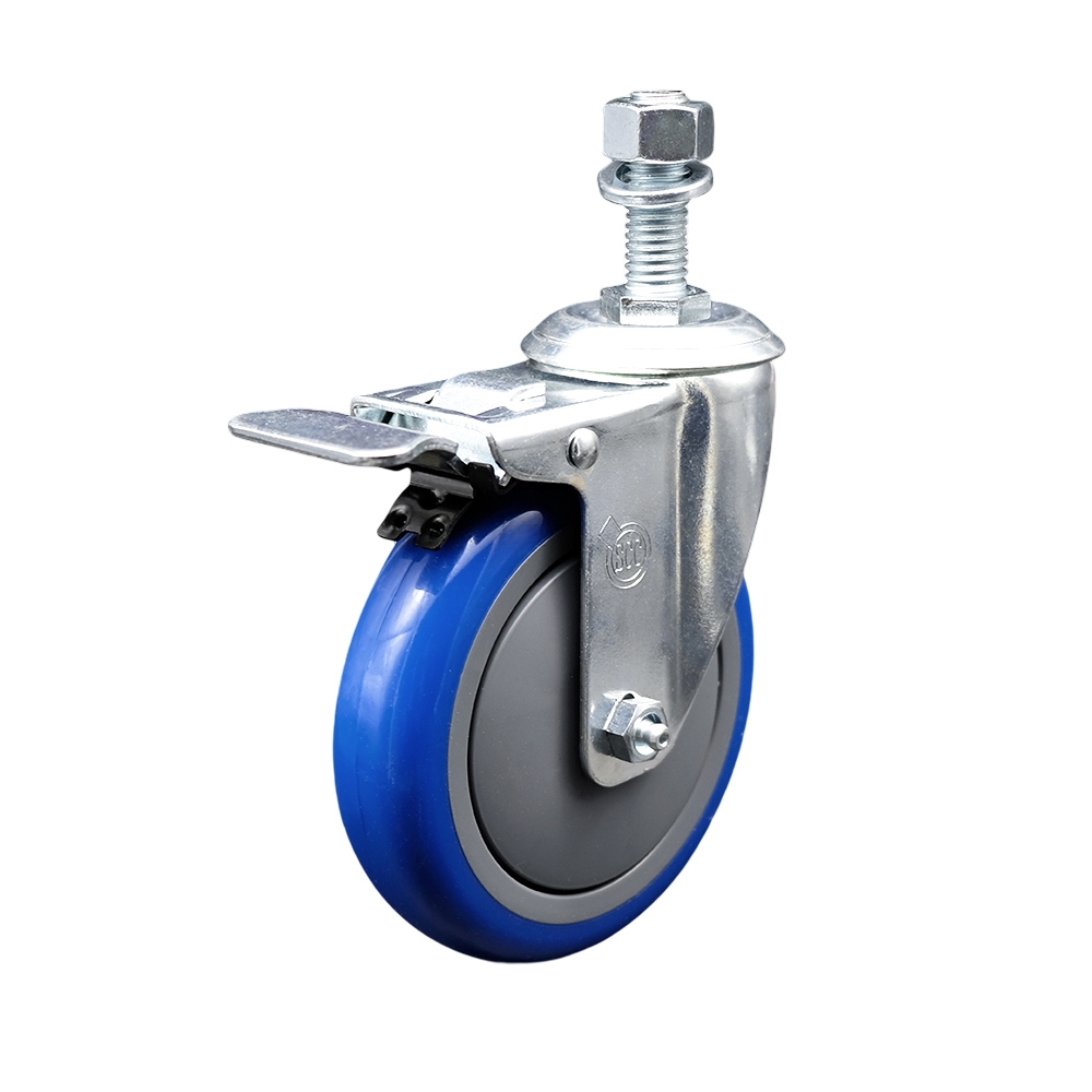 Service Caster Brand Replacement for Colson Caster 2.05254.95 MTG11 BRK5 - Polyurethane Swivel Threaded Stem Caster with 5" Blue Wheel and 1/2" x 1" Stem & Total Locking Brake- 350 lbs Capacity/Caster — photo 1