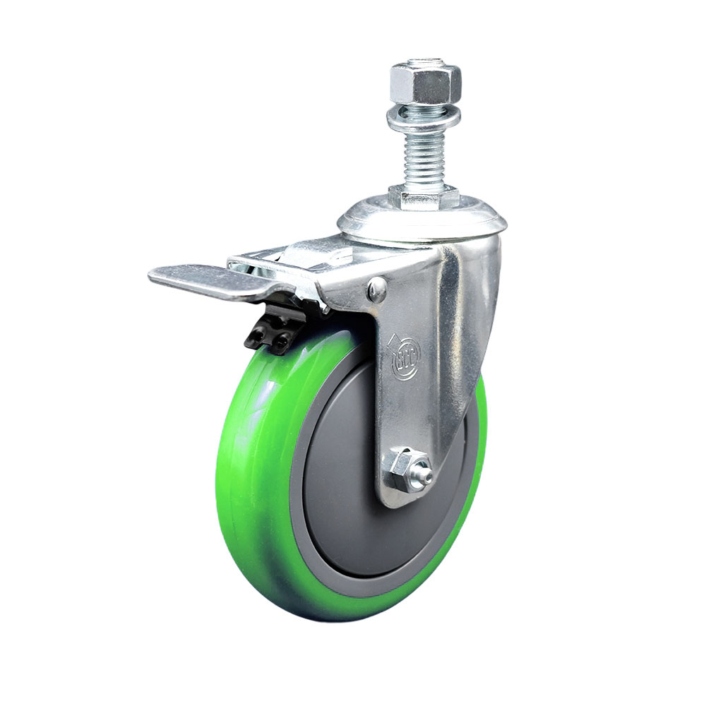 Service Caster Brand Replacement for Colson Caster 2.05254.95 MTG13 BRK5 - Polyurethane Swivel Threaded Stem Caster with 5" Green Wheel and 5/8" x 1-3/4" Stem & Total Locking Brake — photo 1