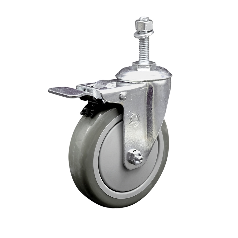 5" Swivel Caster with 10mm Threaded Stem, Gray Polyurethane Wheel and Total Lock Brake - 350 lbs. Capacity - Service Caster Brand — photo 1