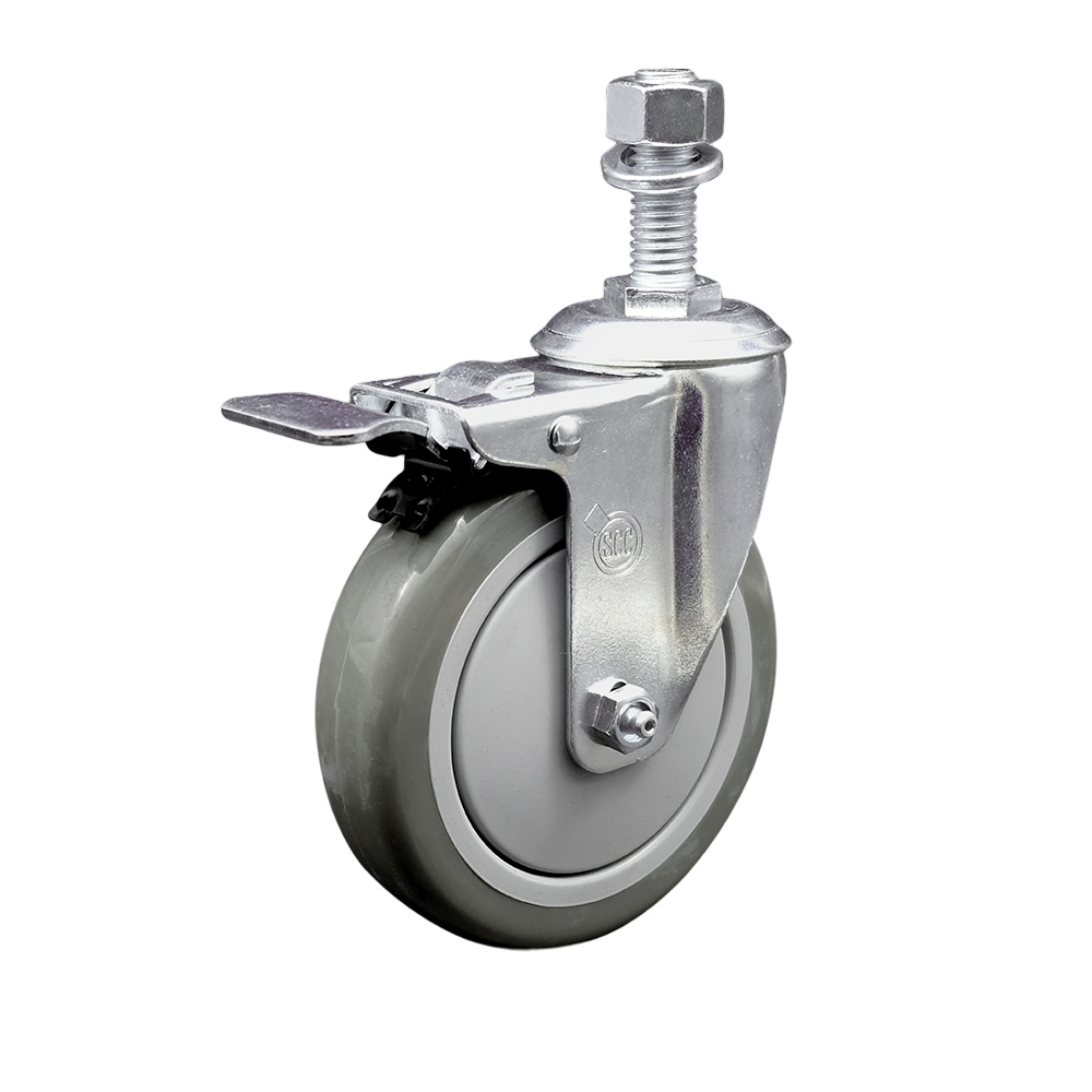 5" Swivel Caster with 12mm Threaded Stem, Gray Polyurethane Wheel and Total Lock Brake - 350 lbs. Capacity - Service Caster Brand — photo 1