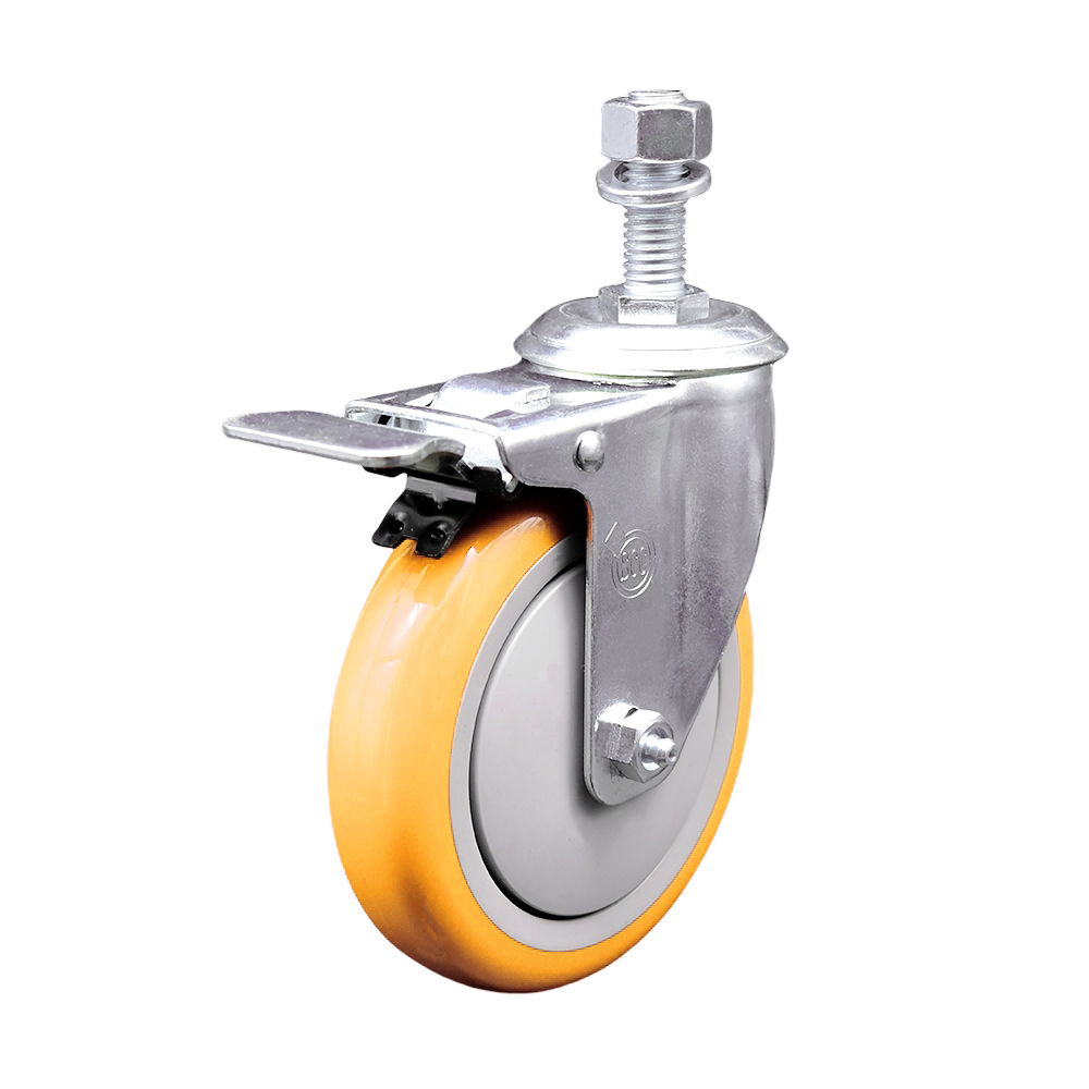 Service Caster Brand Replacement for Colson Caster 2.05254.95 MTG13 BRK5 - Poly Swivel Threaded Stem Caster with 5" Yellow Wheel and 5/8" x 1-3/4" Stem & Total Locking Brake - 350 lbs Capacity/Caster — photo 1