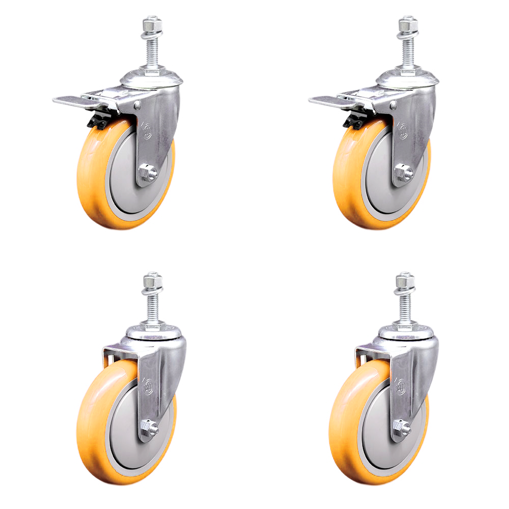 Poly Swivel Stem Caster Set of 4 with 5 Inch Yellow Caster Wheels-10mm Metric Threaded Stems-316 Stainless Steel Caster-Include 2 Swivel Casters with Total Lock Brake and 2 Swivel-Service Caster Brand — photo 1