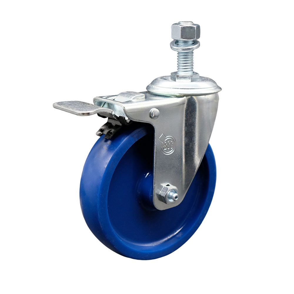5" Swivel Caster with 1/2" Threaded Stem, Blue Solid Polyurethane Wheel and Total Lock Brake -300 lbs. Capacity - Service Caster Brand — photo 1