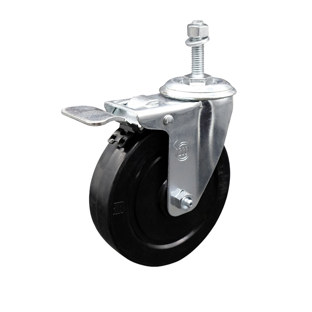 5"" Swivel Caster with 3/8"" Threaded Stem, Soft Rubber Wheel and Total Lock Brake - 275 lbs. Capacity - Service Caster Brand" — photo 1