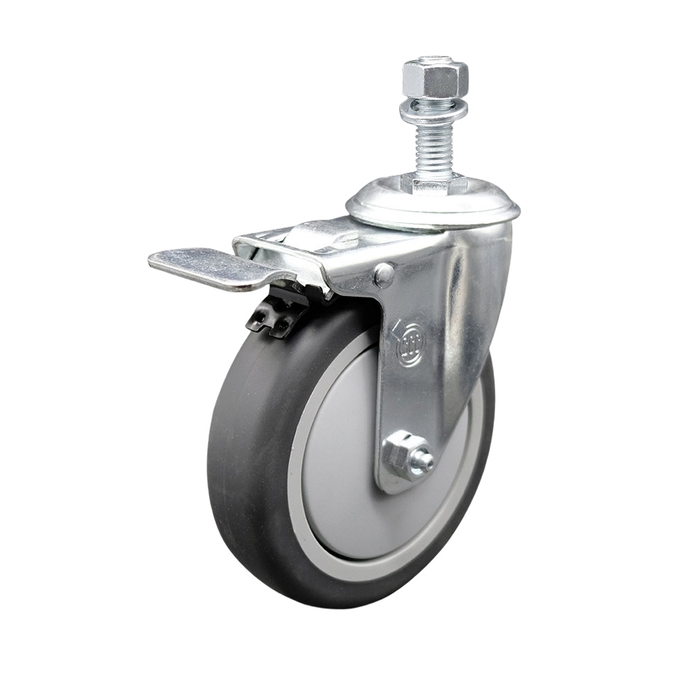 Service Caster Brand Replacement for Colson Caster 2.05254.445 MTG13 BRK5 - Thermoplastic Rubber Swivel Threaded Stem Caster - 5" Gray Wheel and 5/8" x 1-3/4" Stem & Total Locking Brake — photo 1