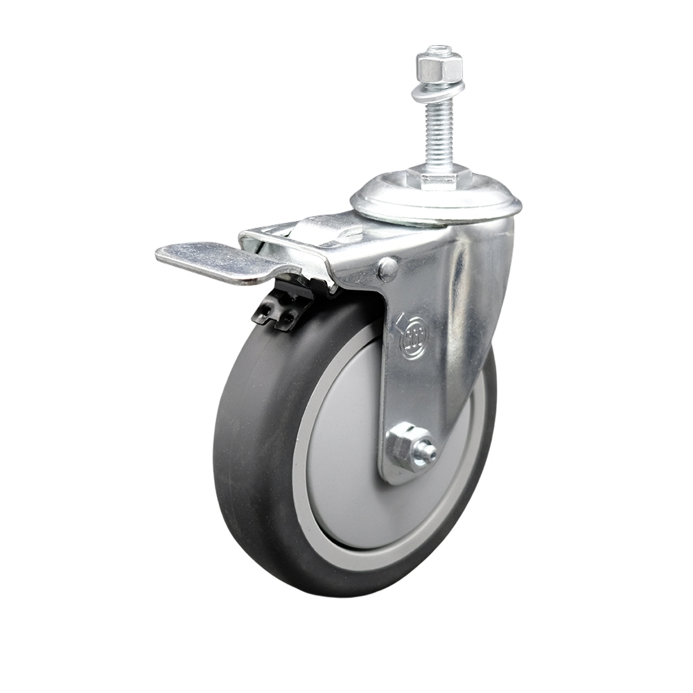 5" Swivel Caster with 3/8" Threaded Stem, Thermoplastic Rubber Wheel and Total Lock Brake - 300 lbs. Capacity - Service Caster Brand — photo 1