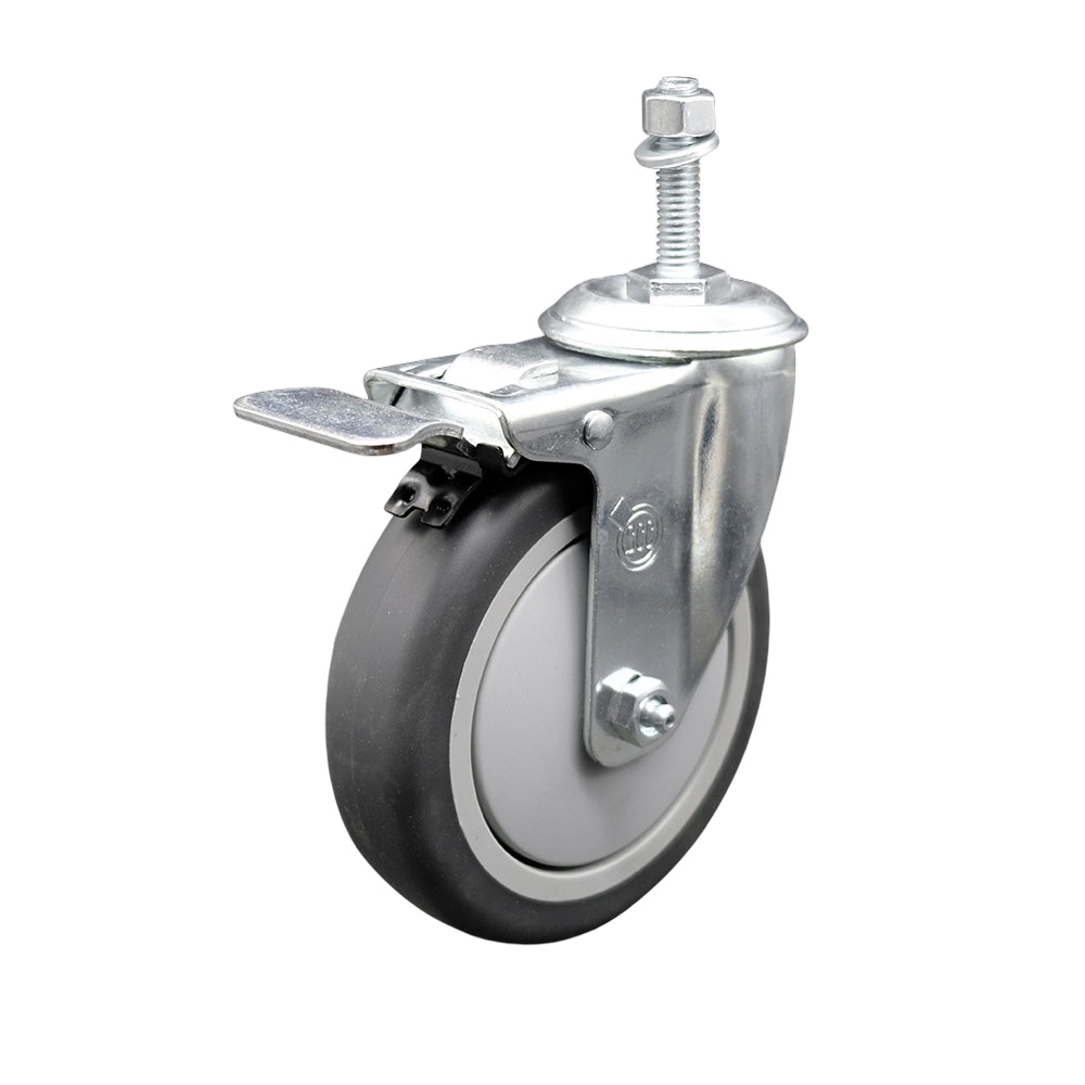 Thermoplastic Rubber Swivel Threaded Stem Caster - 5" x 1.25" Gray Wheel and 10MM Metric Stem & Total Locking Brake - 300 lbs Capacity/Caster - Service Caster Brand — photo 1