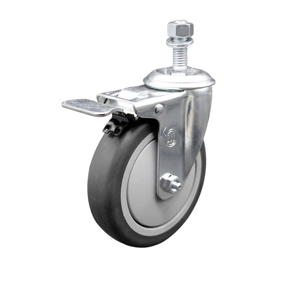 Thermoplastic Rubber Swivel Threaded Stem Caster - 5" x 1.25" Gray Wheel and 12MM Metric Stem & Total Locking Brake - 300 lbs Capacity/Caster - Service Caster Brand — photo 1