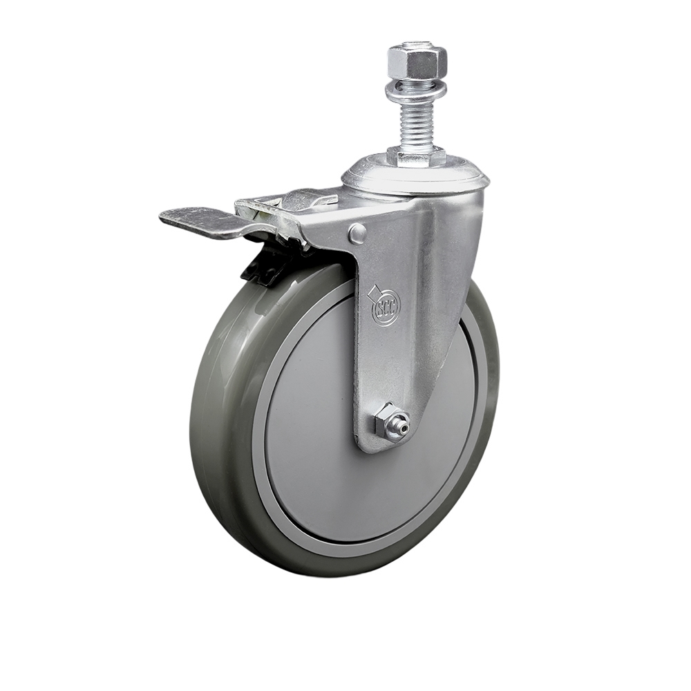 Polyurethane Swivel Threaded Stem Caster w/6" x 1.25" Gray Wheel and 1/2" Stem & Total Locking Brake - 350 lbs Capacity/Caster - Service Caster Brand — photo 1