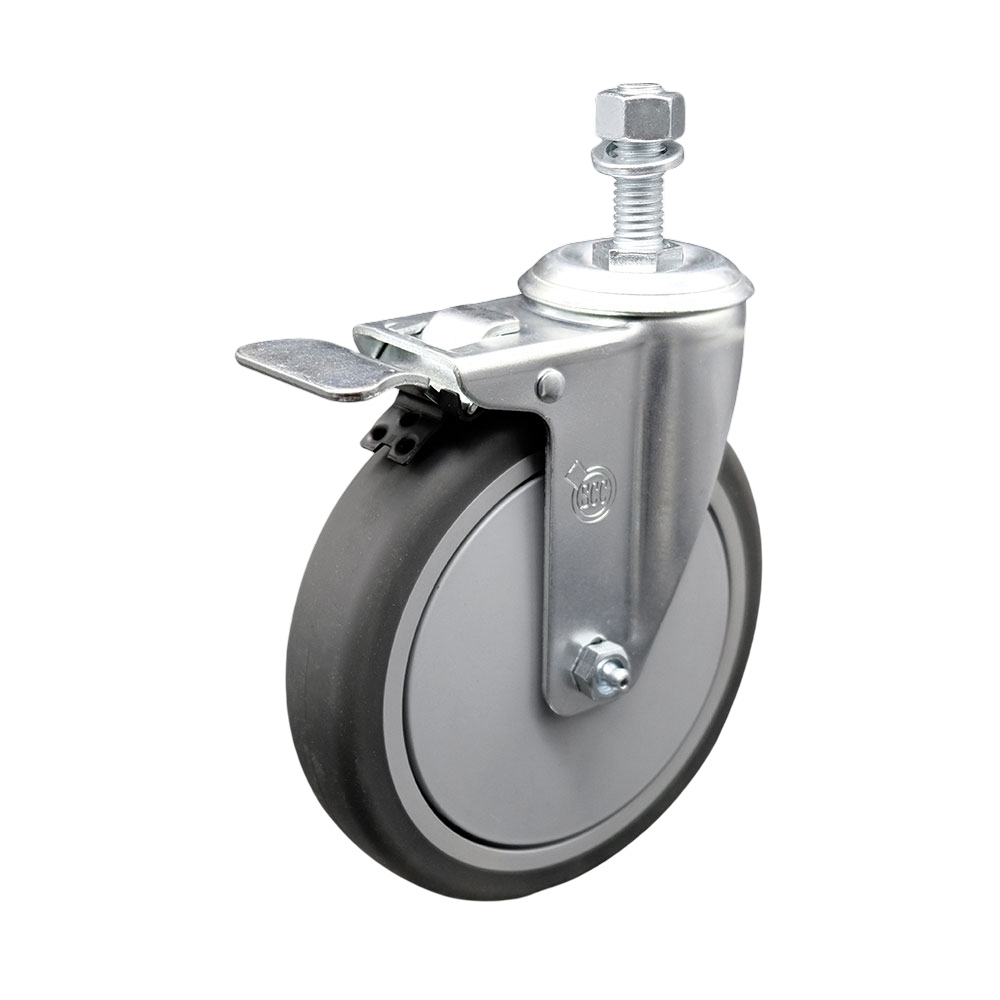 Thermoplastic Rubber Swivel Threaded Stem Caster - 6" X 1.25" Gray Wheel and 1/2" Stem & Total Locking Brake - 300 lbs Capacity/Caster - Service Caster Brand — photo 1