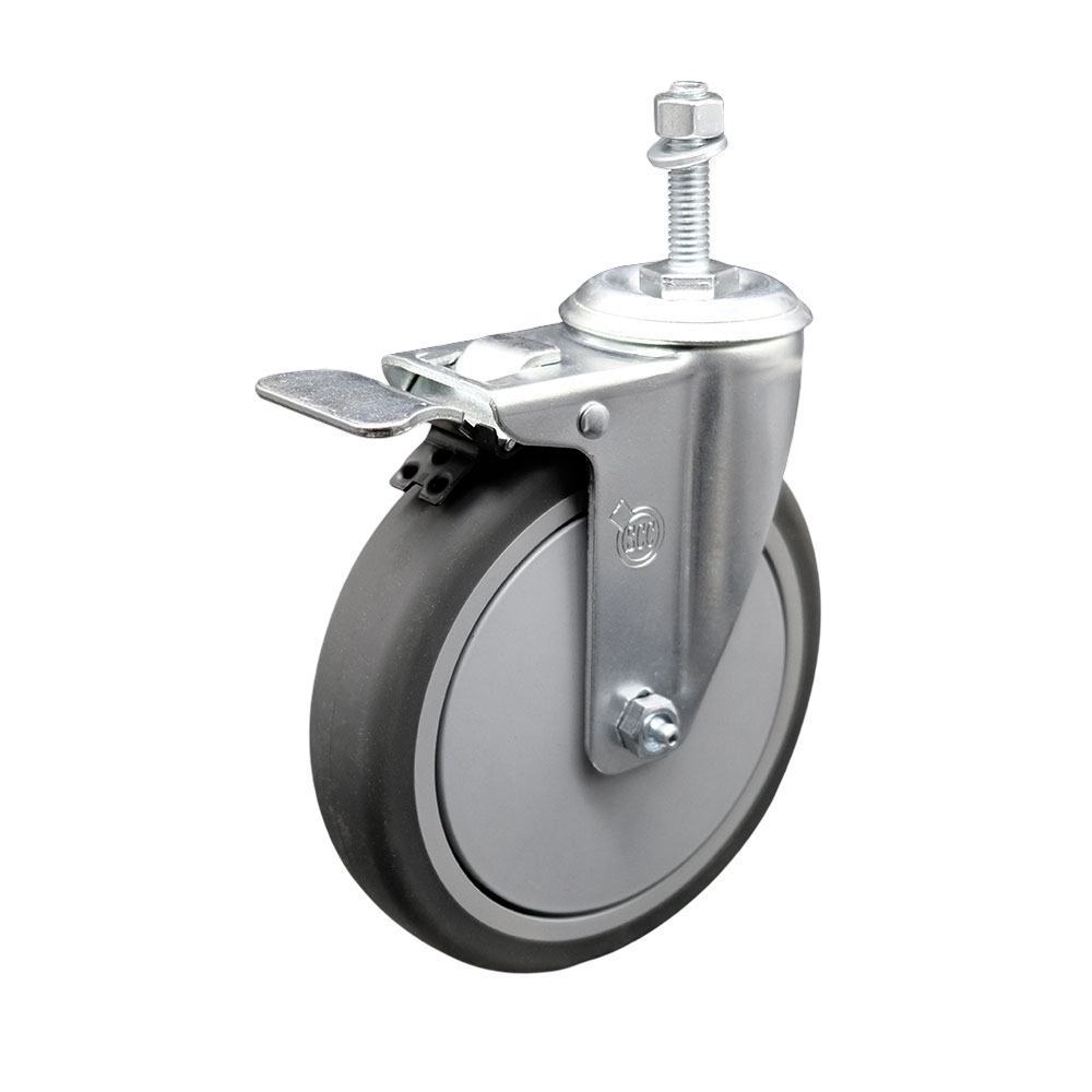 Thermoplastic Rubber Swivel Threaded Stem Caster - 6" X 1.25" Gray Wheel and 3/8" Stem & Total Locking Brake - 300 lbs Capacity/Caster - Service Caster Brand — photo 1