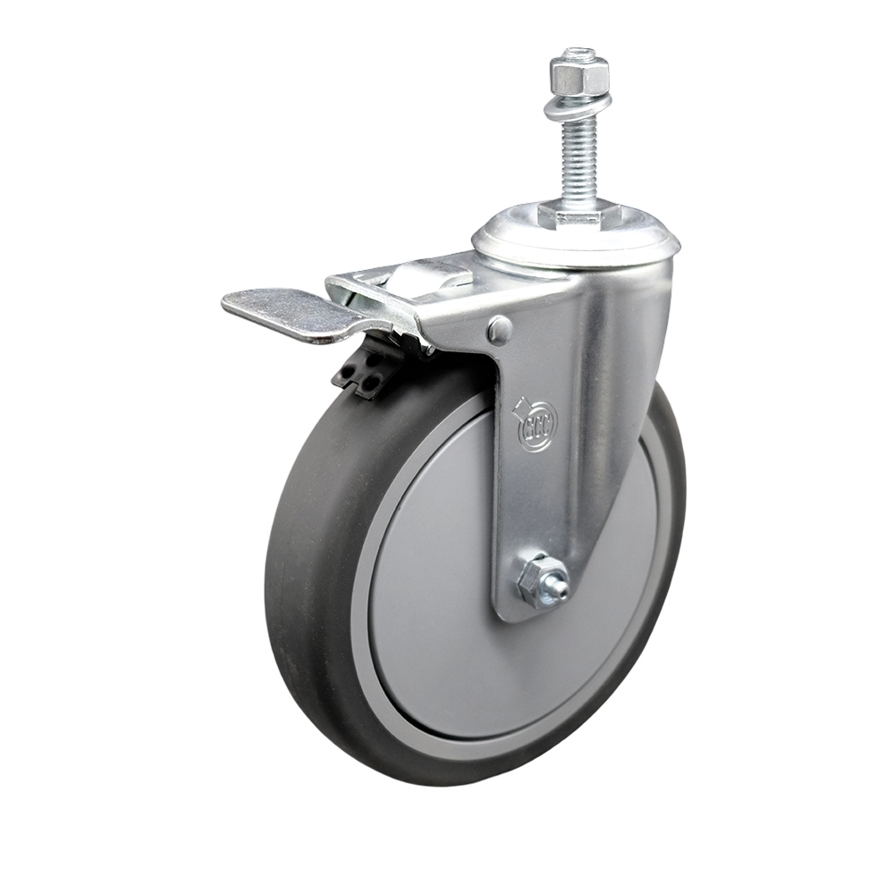 Thermoplastic Rubber Swivel Threaded Stem Caster - 6" X 1.25" Gray Wheel and 10MM Stem & Total Locking Brake - 300 lbs Capacity/Caster - Service Caster Brand — photo 1