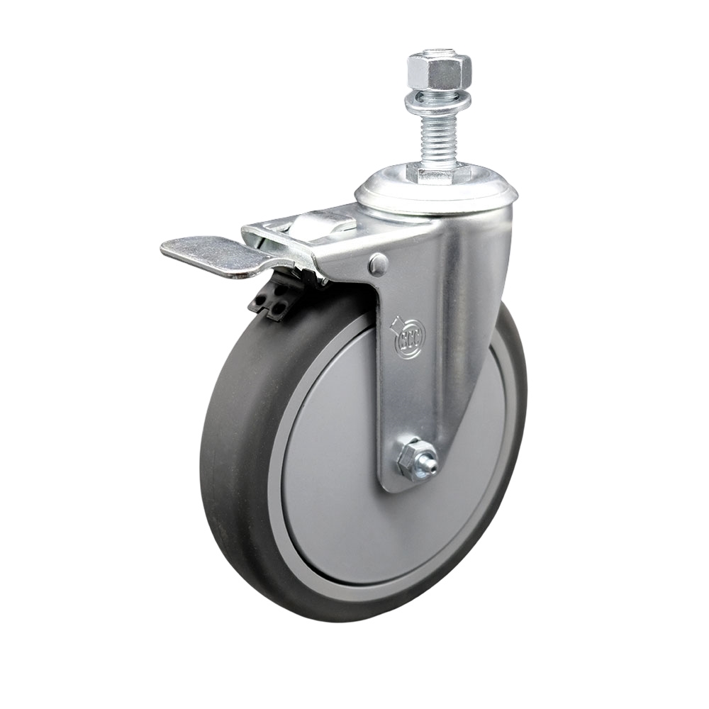 Thermoplastic Rubber Swivel Threaded Stem Caster - 6" X 1.25" Gray Wheel and 12MM Stem & Total Locking Brake - 300 lbs Capacity/Caster - Service Caster Brand — photo 1