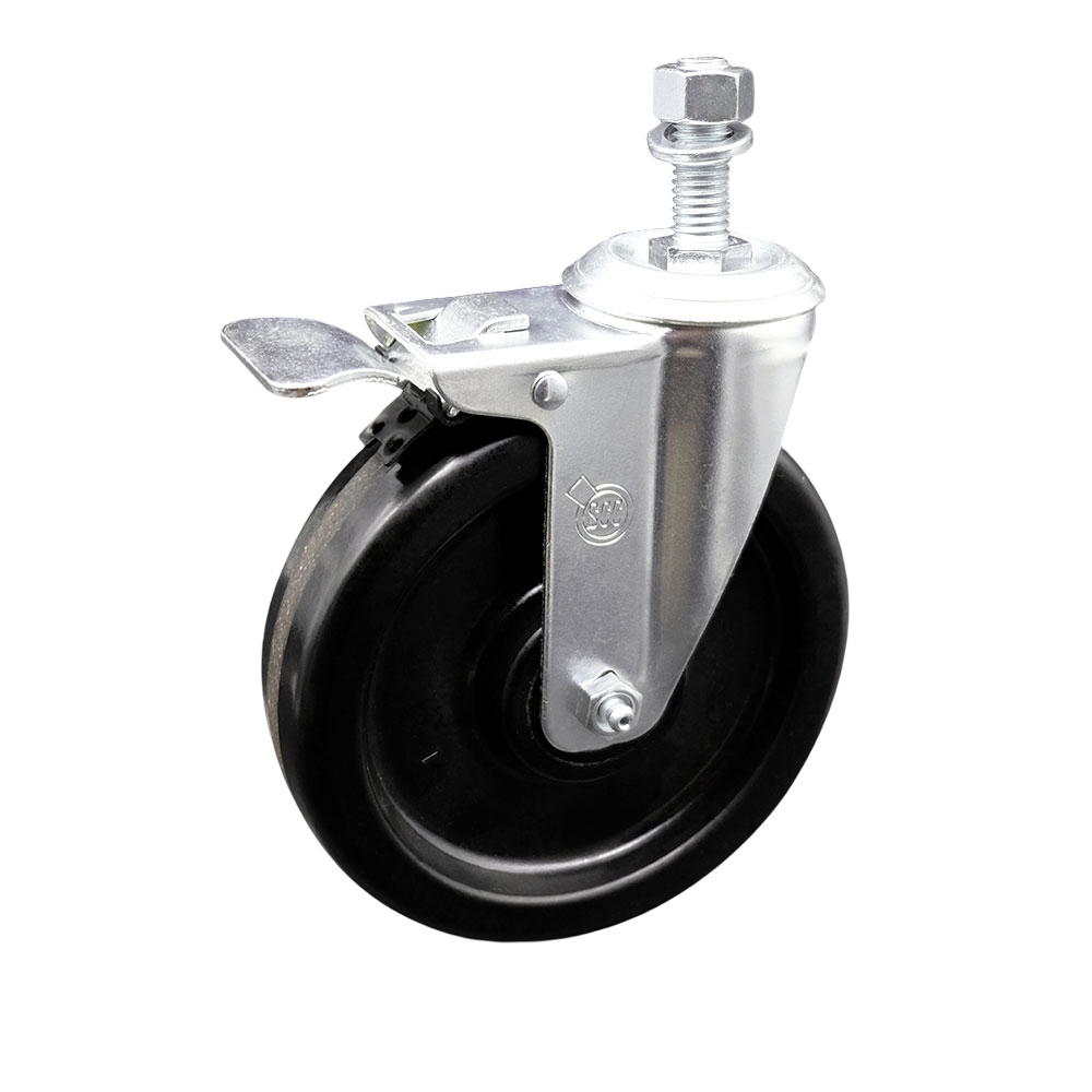 Phenolic Swivel Threaded Stem Caster w/Roller Bearing - 6" X 1.5" Black Wheel and 1/2" Stem & Total Locking Brake - 300 lbs Capacity/Caster - Service Caster Brand — photo 1