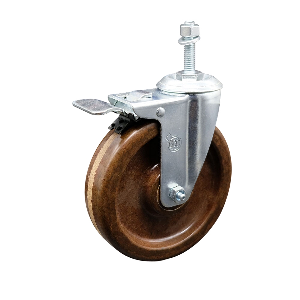 High Temperature Phenolic Swivel Threaded Stem Caster w/Roller Bearing - 6" x 1.5" Brown Wheel and 10MM Metric Stem & Total Locking Brake - 300 lbs Capacity/Caster - Service Caster Brand — photo 1
