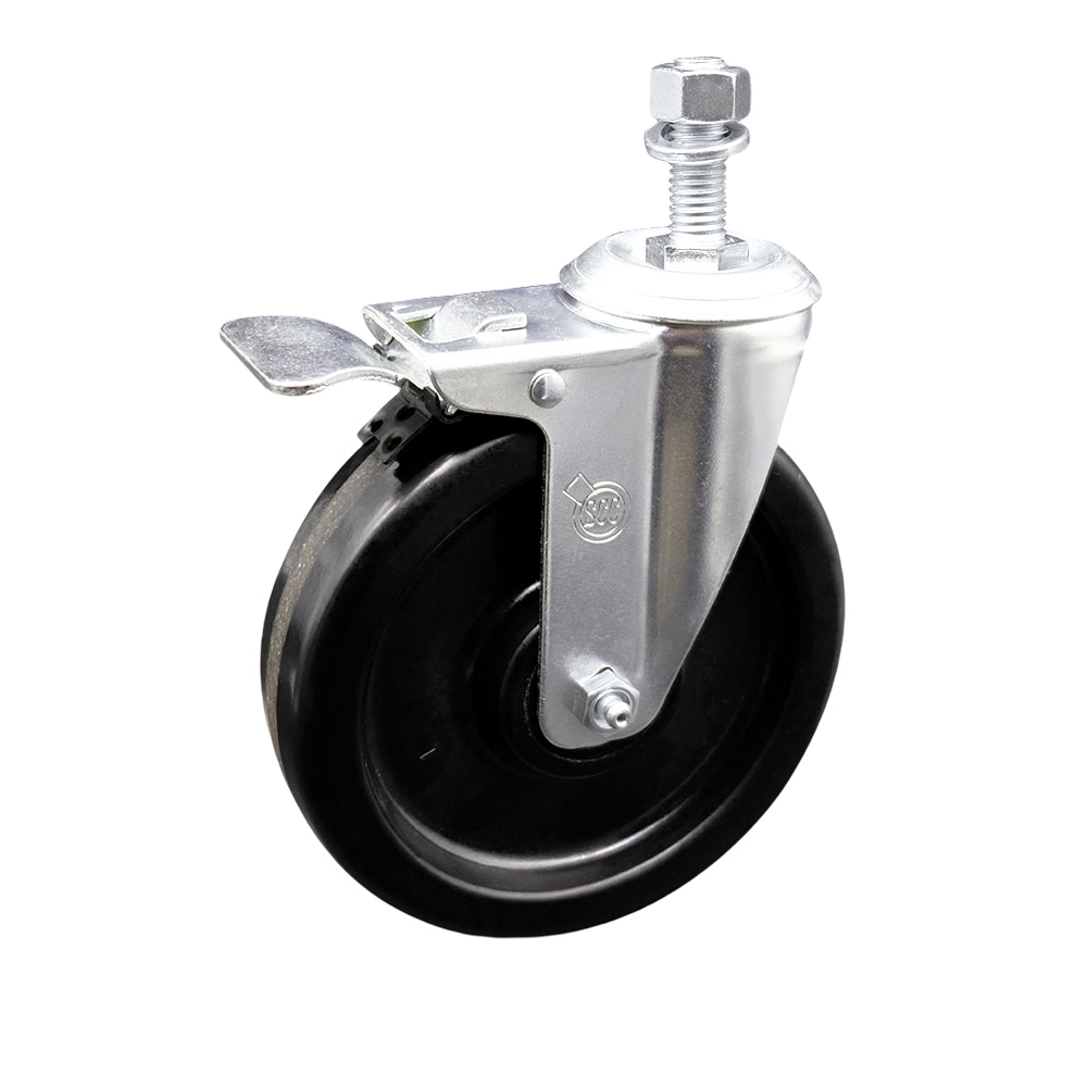Phenolic Swivel Threaded Stem Caster w/6" X 1.5" Black Wheel and 1/2" Stem & Total Locking Brake - 300 lbs Capacity/Caster - Service Caster Brand — photo 1