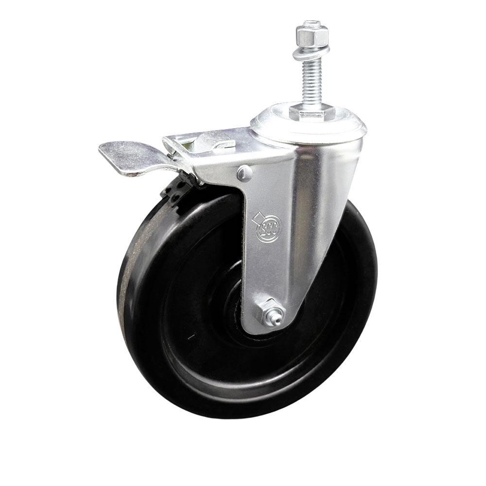 Phenolic Swivel Threaded Stem Caster w/6" X 1.5" Black Wheel and 3/8" Stem & Total Locking Brake - 300 lbs Capacity/Caster - Service Caster Brand — photo 1