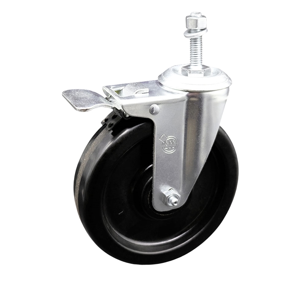 Phenolic Swivel Threaded Stem Caster w/6" X 1.5" Black Wheel and 10MM Stem & Total Locking Brake - 300 lbs Capacity/Caster - Service Caster Brand — photo 1