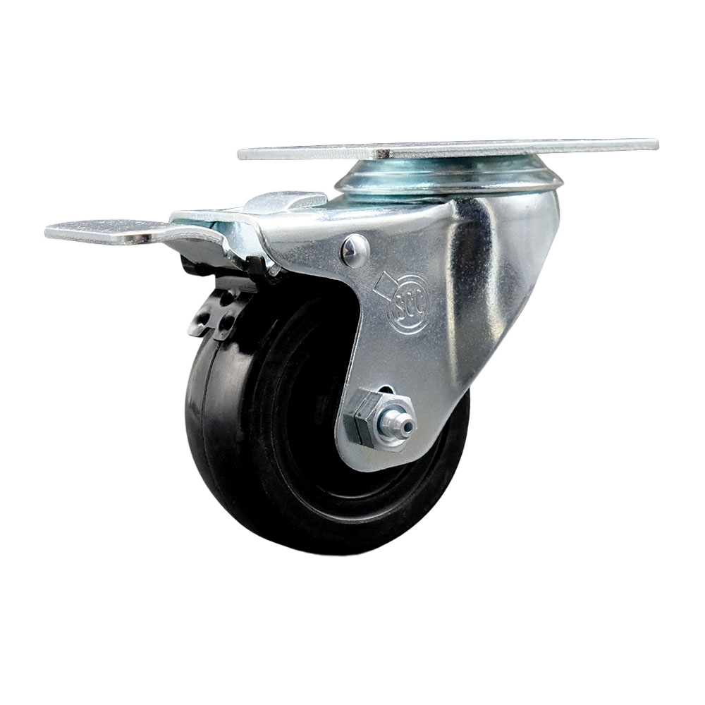 3 Inch Swivel Caster with Hard Rubber Wheel with Total Lock Brake - 275 lbs per Caster - Service Caster Brand — photo 1