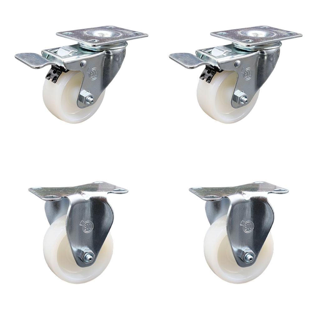 Nylon Swivel Top Plate Caster Set of 4 with 3 Inch White Wheels - Includes 2 Swivel with Total Locking Brakes and 2 Rigid - 1200 lbs. Total Capacity - Service Caster Brand — photo 1