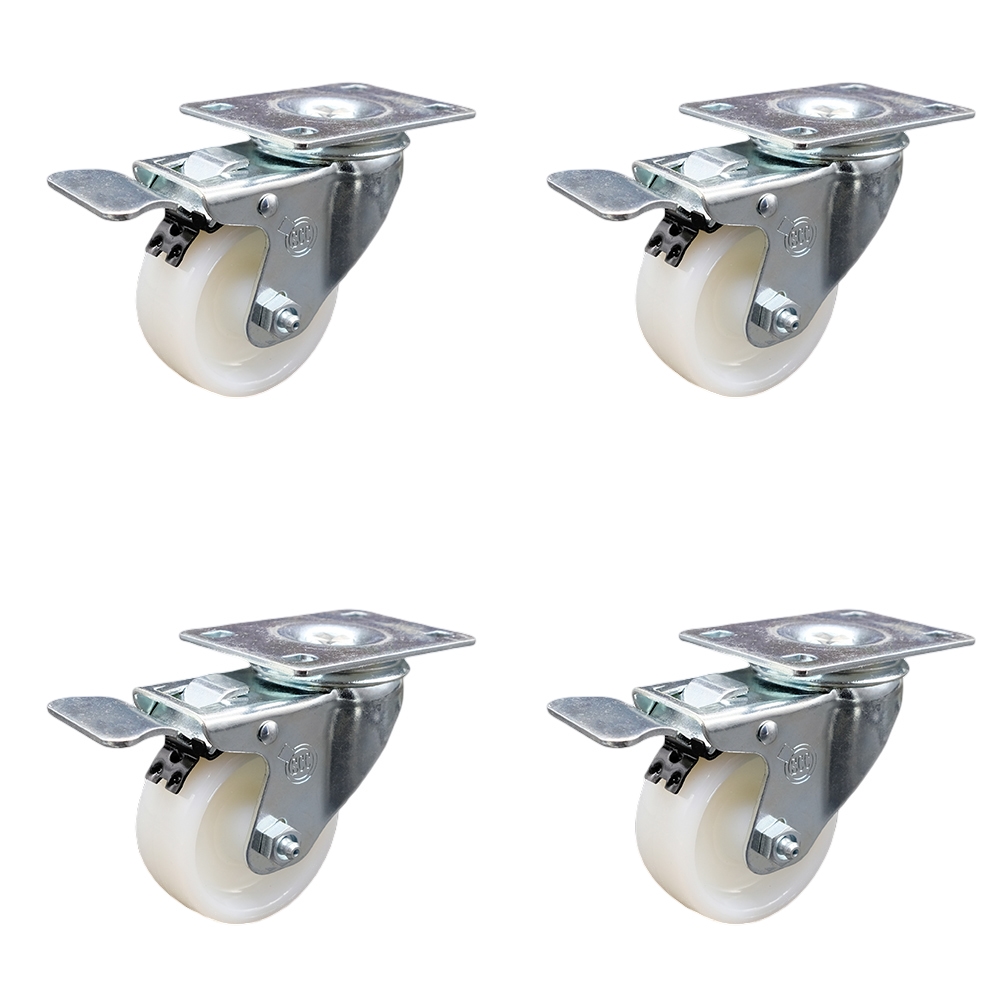 Nylon Swivel Top Plate Caster Set of 4 with 3 Inch White Wheels - Includes 4 Swivel with Total Lock Brakes - 1200 lbs. Total Capacity - Service Caster Brand — photo 1