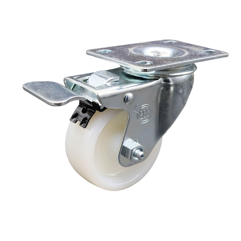 3 Inch Swivel Caster with White Nylon Wheel and Total Lock Brake - 300 lbs Capacity per Caster - Service Caster Brand — photo 1