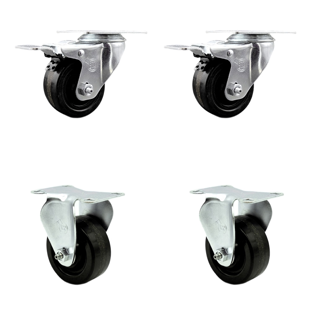 Phenolic Swivel Top Plate Caster Set of 4 with Roller Bearings - 3 Inch Wheels-Includes 2 Swivel with Total Locking Brakes and 2 Rigid-1200 lbs. Total Capacity - Service Caster Brand — photo 1