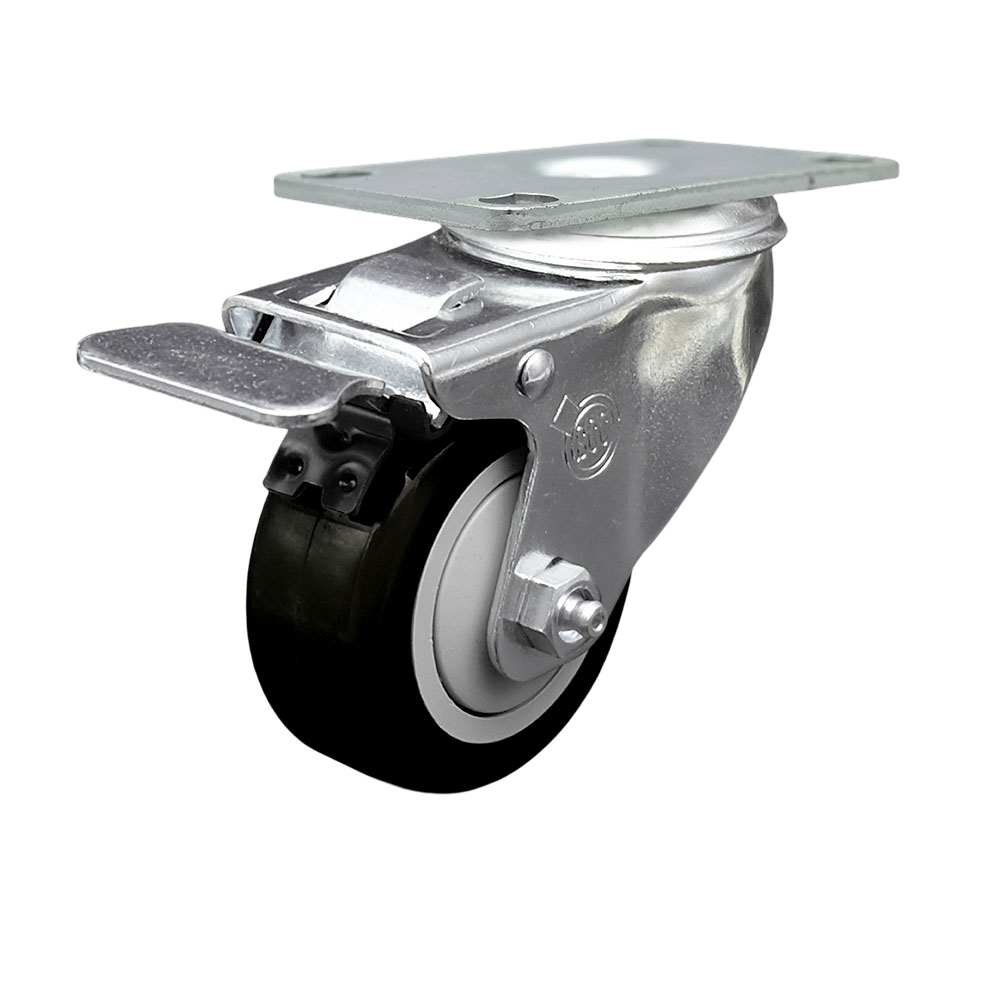 3 Inch Swivel Caster with Black Polyurethane Wheel and Total Lock Brake - 300 lbs Capacity per Caster - Service Caster Brand — photo 1