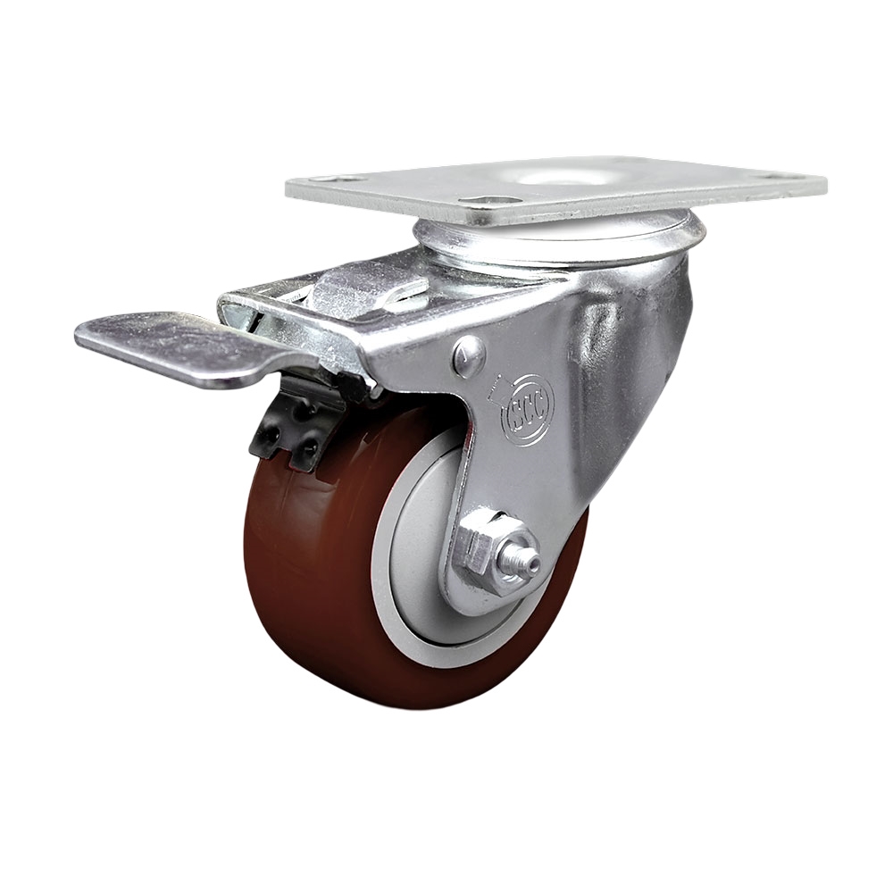 Service Caster Brand Replacement for Colson Caster 2.03356.92 BRK5 - Polyurethane Swivel Top Plate Caster with 3 Inch Maroon Wheel and Total Locking Brake - 300 lbs. Capacity Per Caster — photo 1