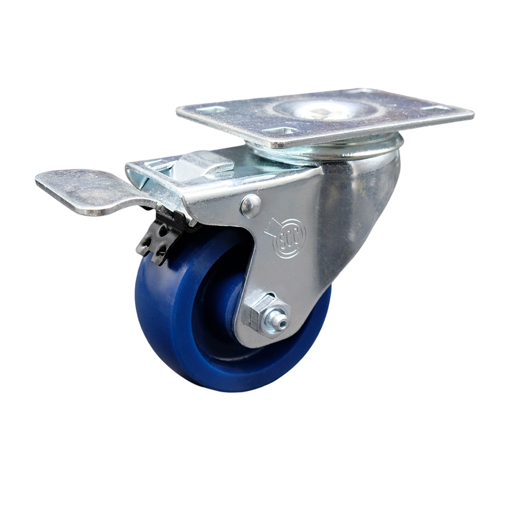3 Inch Swivel Caster with Blue Solid Polyurethane Wheel and Total Lock Brake - 300 lbs Capacity - Service Caster Brand — photo 1