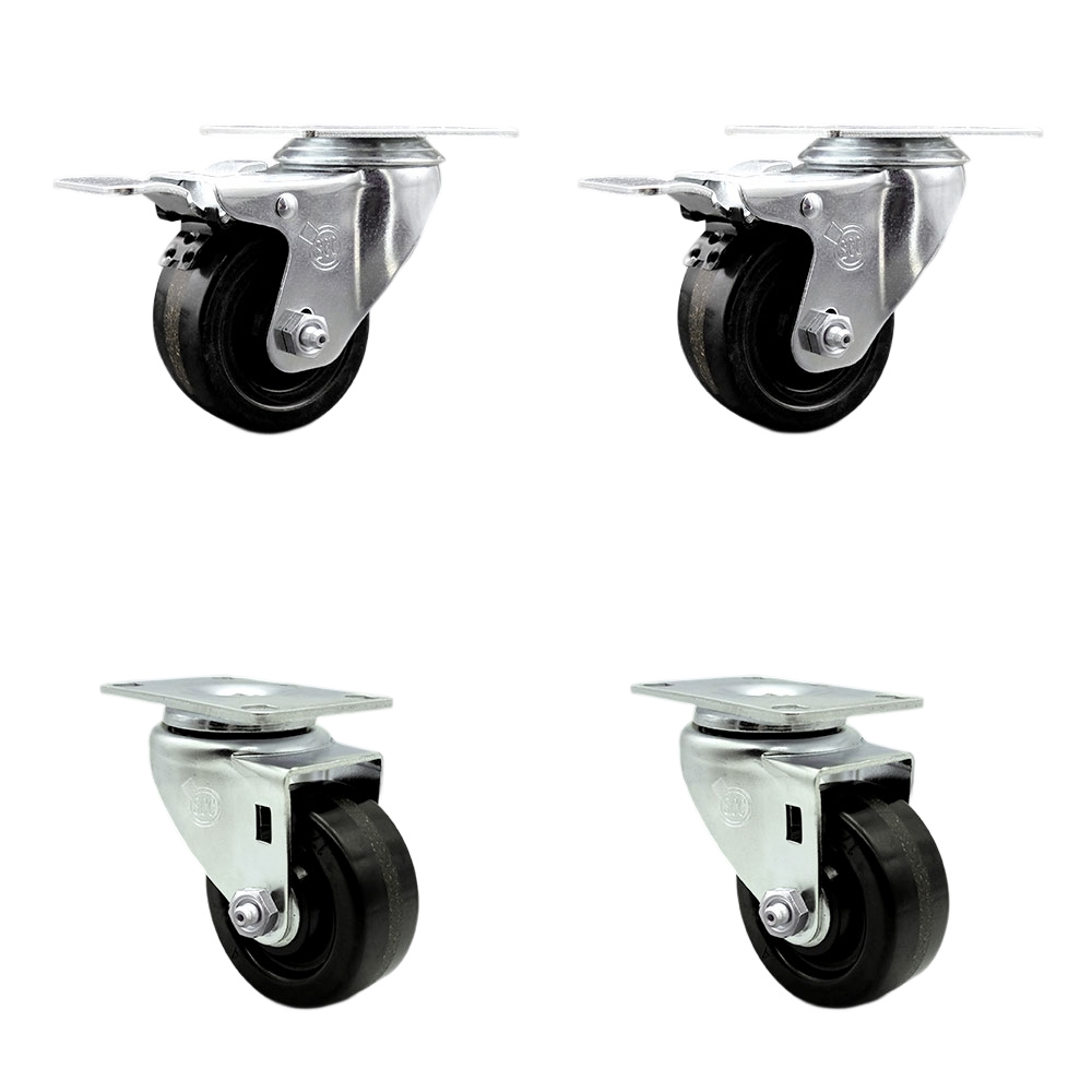 Phenolic Swivel Top Plate Caster Set of 4 with Roller Bearings -3.5 Inch Wheels-Includes 2 Swivel with Total Locking Brakes and 2 Swivel-1200 lbs. Total Capacity - Service Caster Brand — photo 1