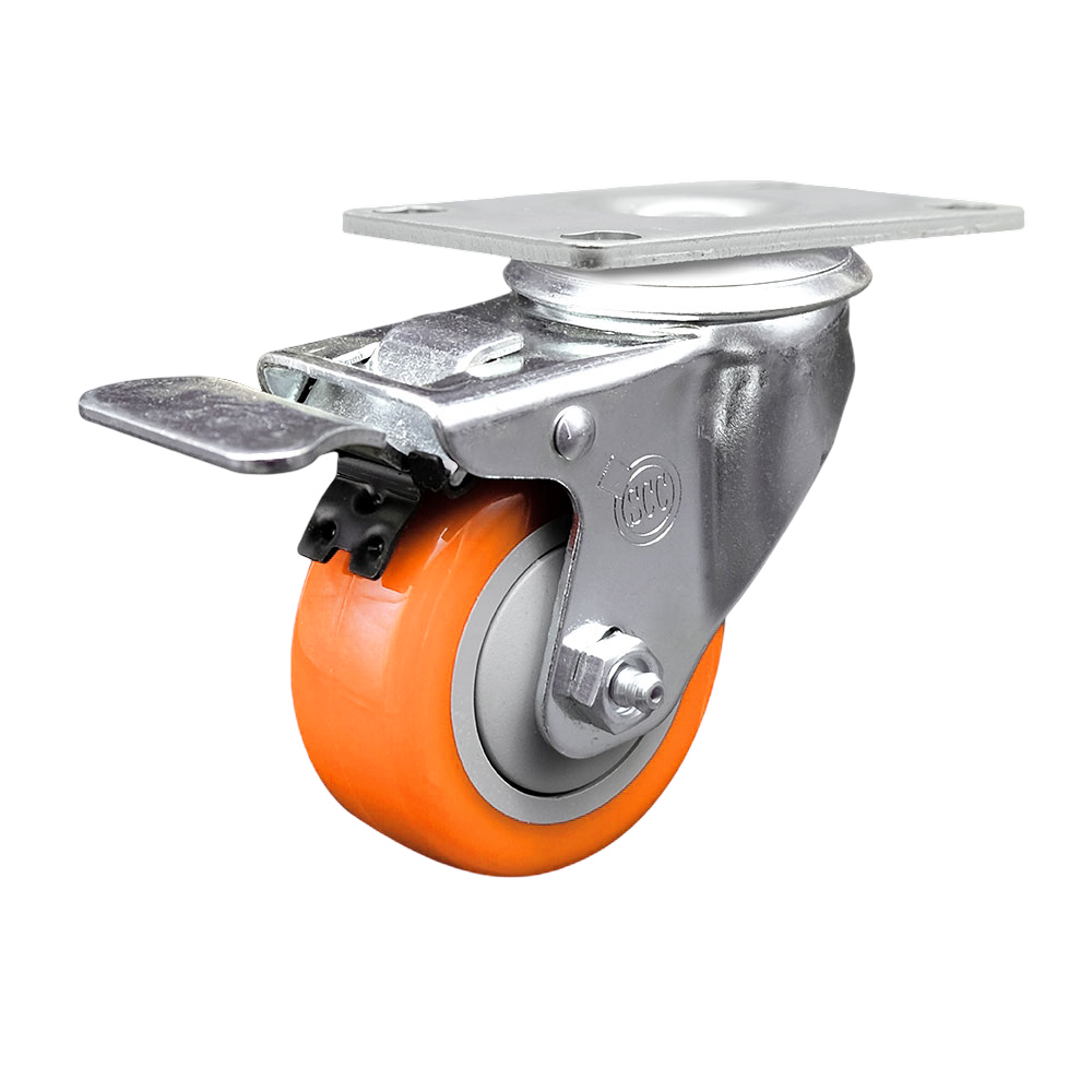 Service Caster Brand Replacement for Colson Caster 2.03256.95 BRK5 - Polyurethane Swivel Top Plate Caster with 3.5 Inch Orange Wheel and Total Locking Brake - 300 lbs. Capacity Per Caster — photo 1