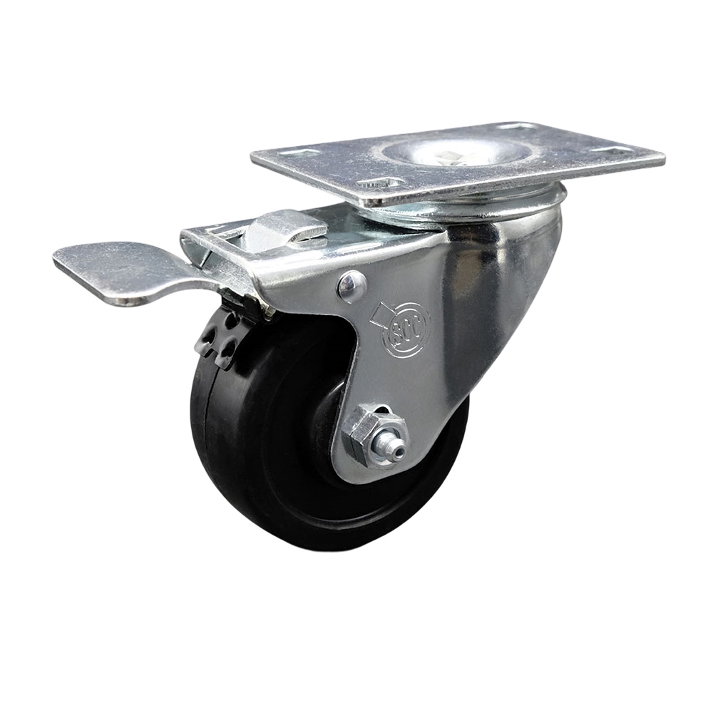 3-1/2 Inch Swivel Caster with Soft Rubber Wheel and Total Lock Brake - 200 lbs Capacity - Service Caster Brand — photo 1