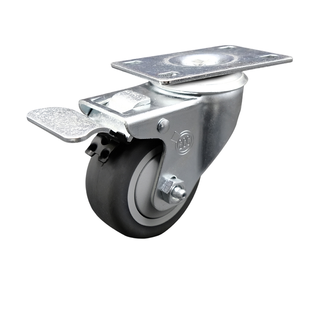 Service Caster Brand Replacement for Colson Caster 2.03256.445 BRK5 - Thermoplastic Rubber Swivel Top Plate Caster with 3.5 Inch Gray Wheel and Total Locking Brake - 230 lbs. Capacity Per Caster — photo 1