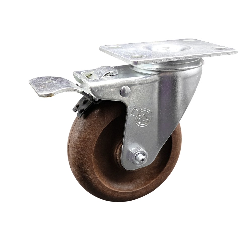 Service Caster Brand Replacement for Colson Caster 2.04256.52 HT BRK5 - High Temperature Glass Filled Nylon Swivel Top Plate Caster with 4 Inch Brown Wheel and Total Locking Brake — photo 1