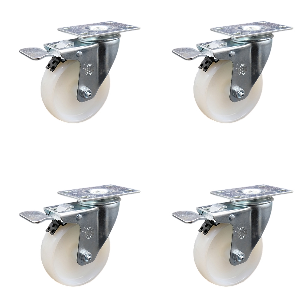 Nylon Swivel Top Plate Caster Set of 4 with 4 Inch White Wheels - Includes 4 Swivel with Total Lock Brakes - 1200 lbs. Total Capacity - Service Caster Brand — photo 1