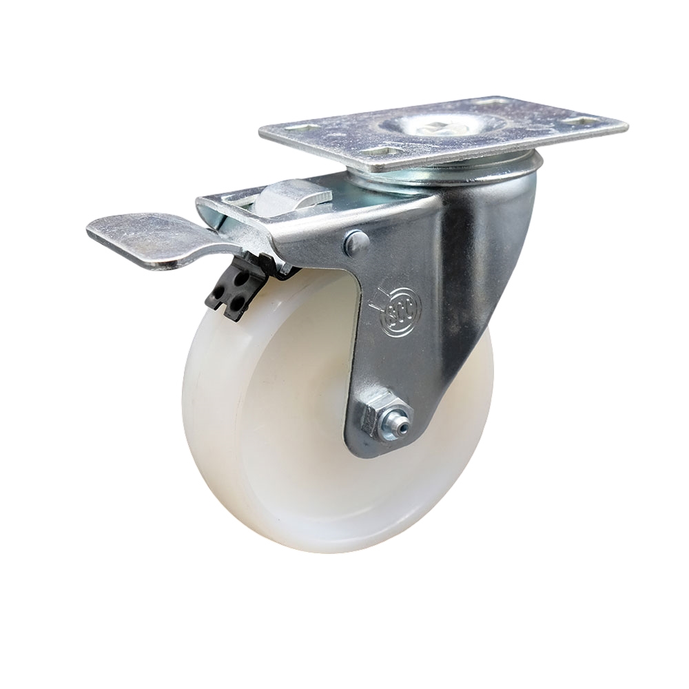 4 Inch Swivel Caster with White Nylon Wheel and Total Lock Brake - 300 lbs Capacity per Caster - Service Caster Brand — photo 1