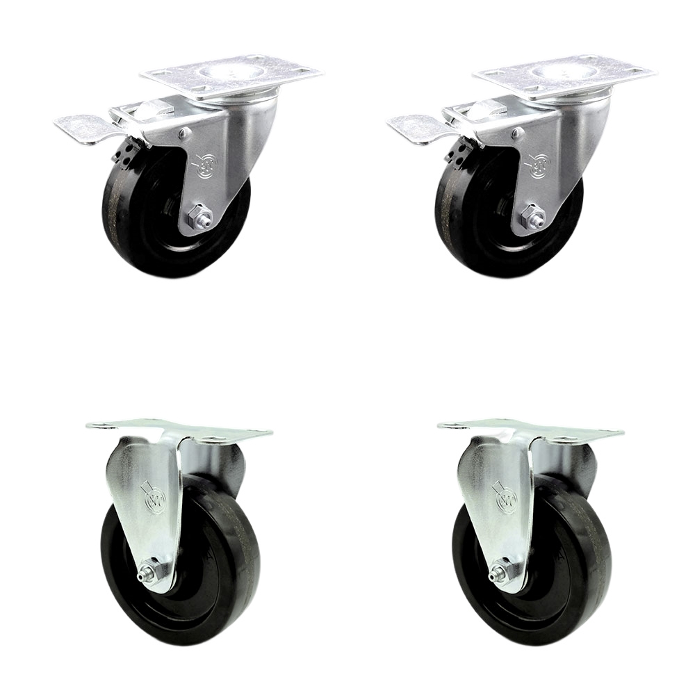 Phenolic Swivel Top Plate Caster Set of 4 with Roller Bearings - 4 Inch Wheels-Includes 2 Swivel with Total Locking Brakes and 2 Rigid-1200 lbs. Total Capacity - Service Caster Brand — photo 1