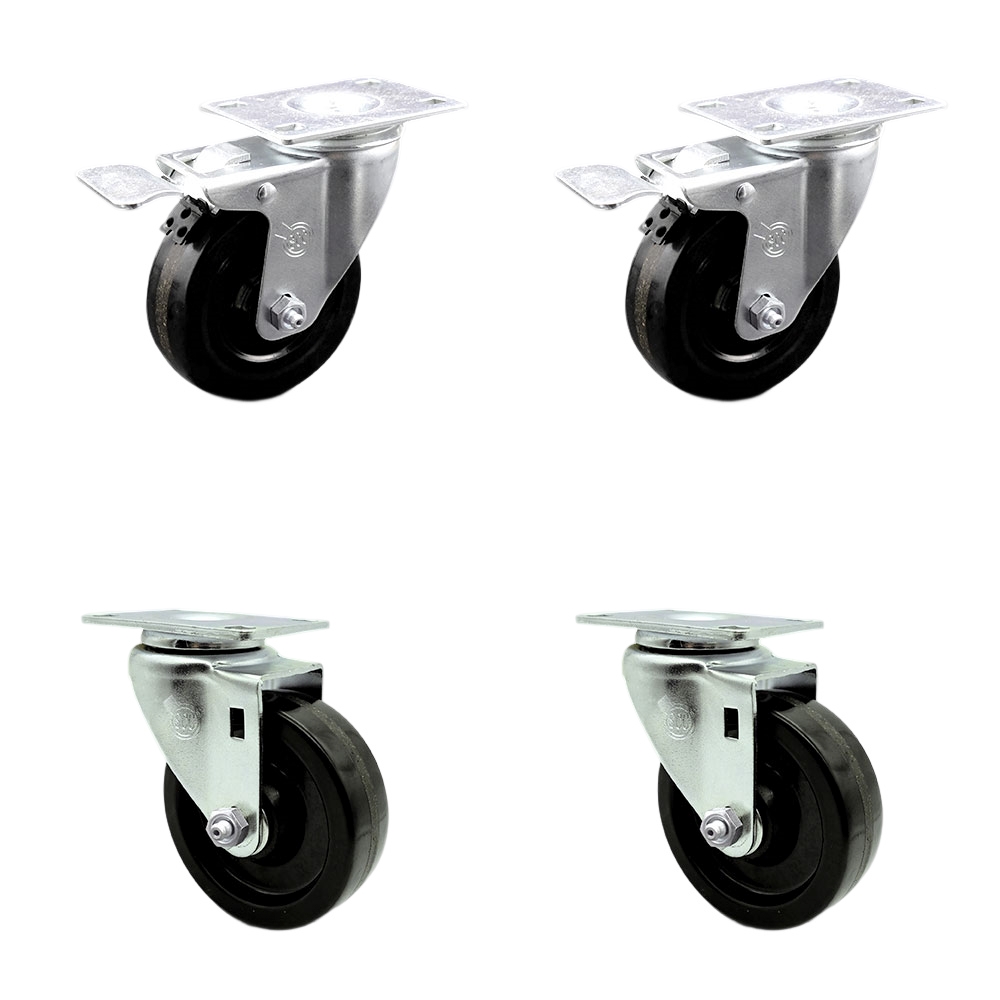 Phenolic Swivel Top Plate Caster Set of 4 with Roller Bearings -4 Inch Wheels-Includes 2 Swivel with Total Locking Brakes and 2 Swivel-1200 lbs. Total Capacity - Service Caster Brand — photo 1