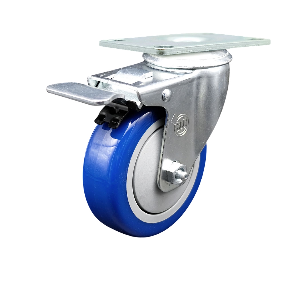 Service Caster Brand Replacement for McMaster Carr Caster 2426T63 – Swivel Top Plate Caster with 4 Inch Blue Polyurethane Wheel and Total Lock Brake – 350 lbs. Capacity Per Caster — photo 1