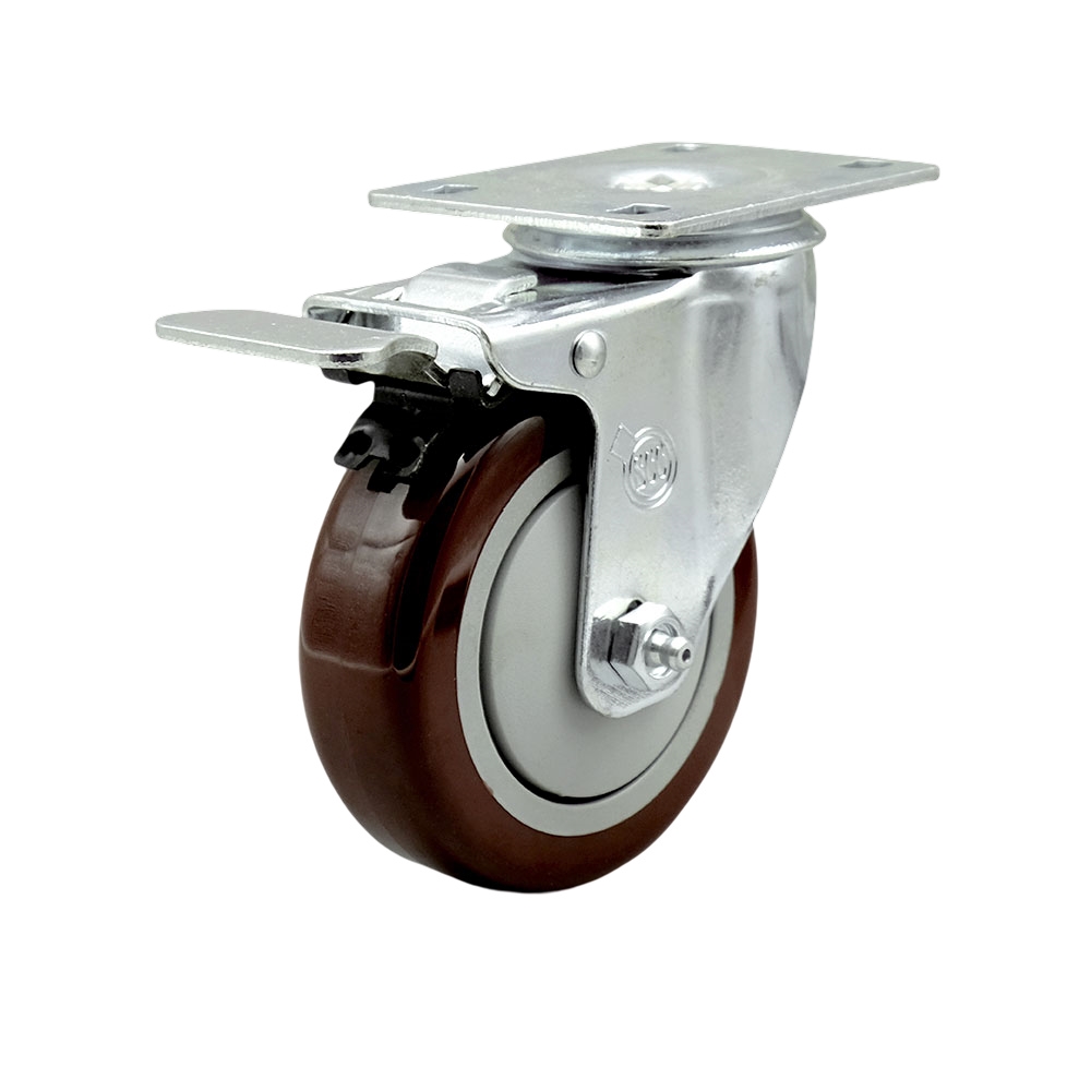 Service Caster Brand Replacement for Colson Caster 2.04256.95 BRK5 - Polyurethane Swivel Top Plate Caster with 4 Inch Maroon Wheel and Total Locking Brake - 350 lbs. Capacity Per Caster — photo 1