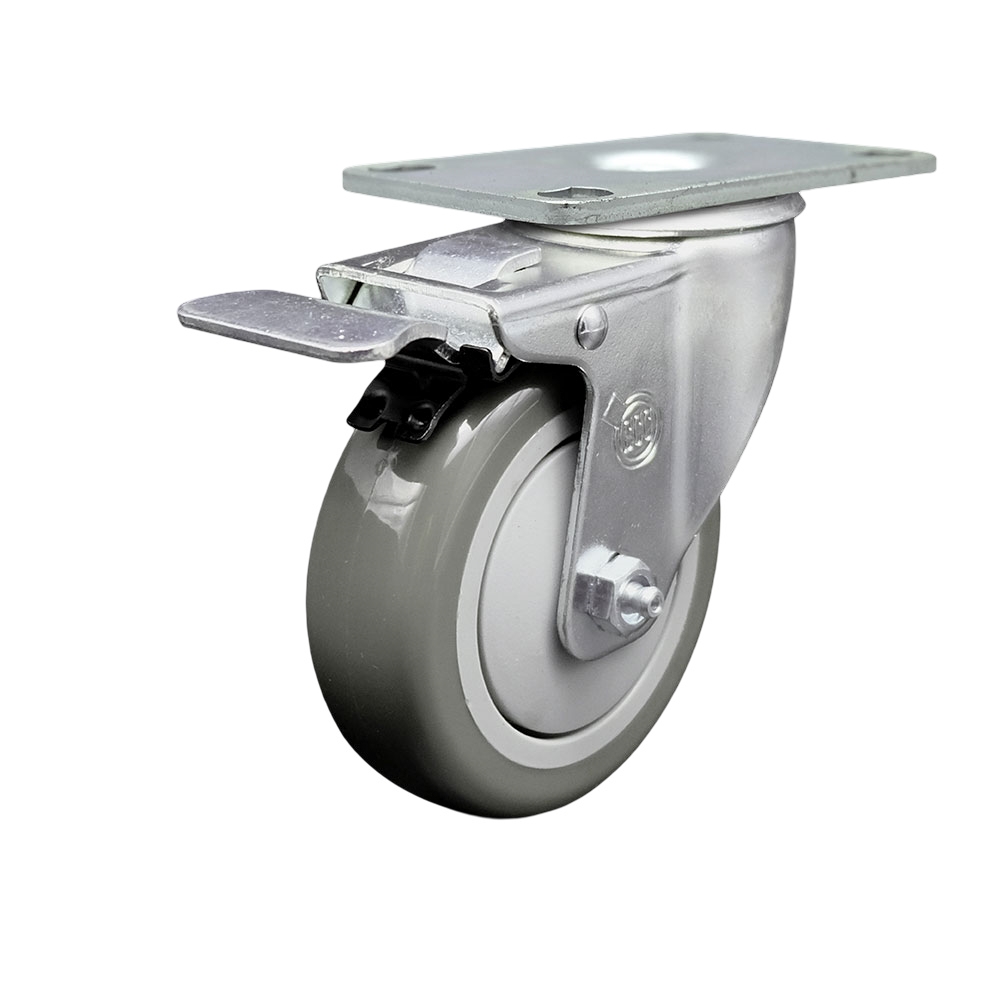 Service Caster Brand Replacement for Colson Caster 2.04256.95 BRK5 - Polyurethane Swivel Top Plate Caster with 4 Inch Gray Wheel and Total Locking Brake - 350 lbs. Capacity Per Caster — photo 1
