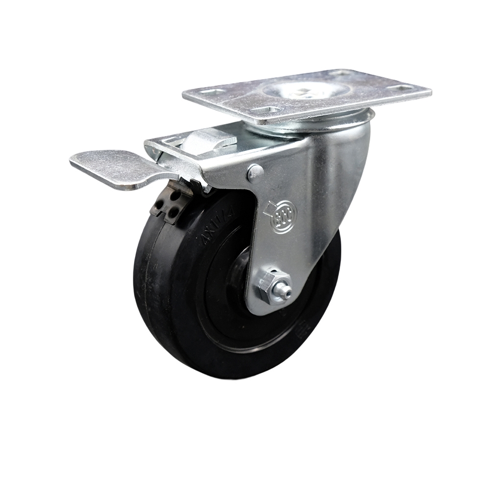 4 Inch Swivel Caster with Soft Rubber Wheel and Total Lock Brake - 200 lbs Capacity - Service Caster Brand — photo 1