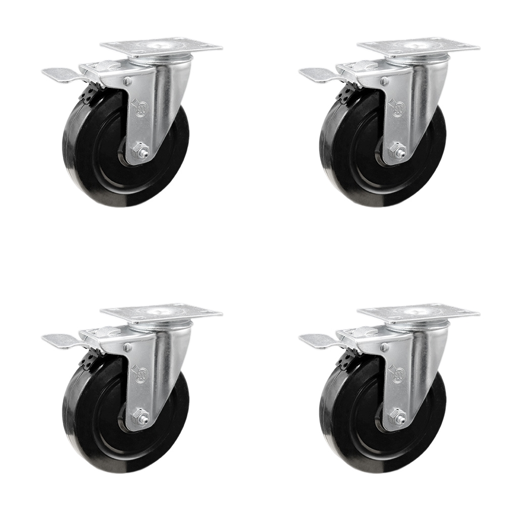 Hard Rubber Swivel Top Plate Caster Set of 4 with 5 Inch Black Wheels - Includes 4 Swivel with Total Lock Brakes - 1200 lbs. Total Capacity - Service Caster Brand — photo 1
