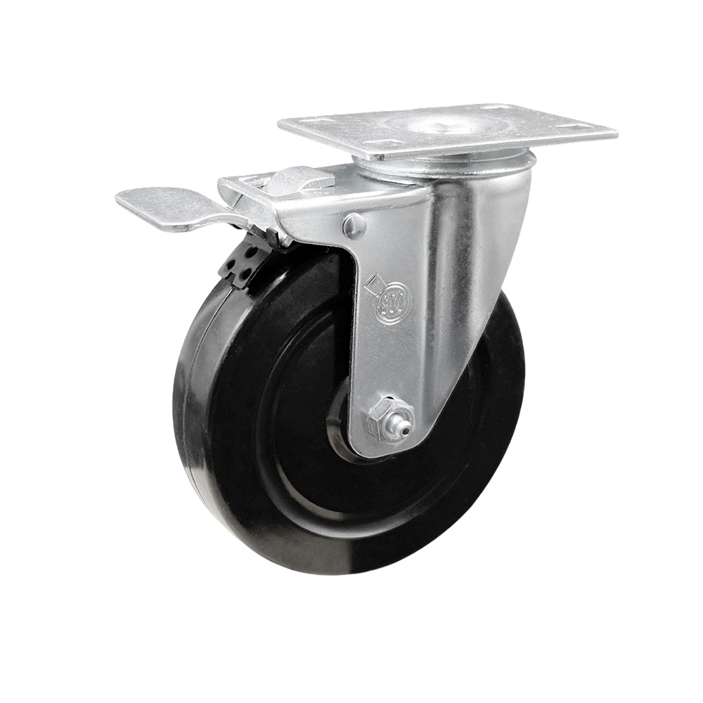 5 Inch Swivel Caster with Hard Rubber Wheel with Total Lock Brake - 300 lbs per Caster - Service Caster Brand — photo 1