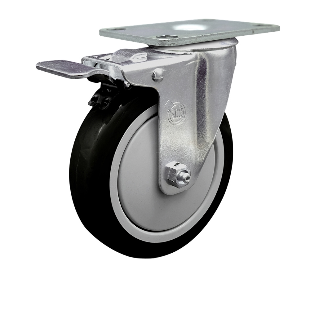 Service Caster Brand Replacement Caster for Grainger Caster 2G033 - Swivel Top Plate Caster with 5 Inch Black Polyurethane Wheel and Total Locking Brake -Fits Carts, Dollies and Food-Service Equipment — photo 1